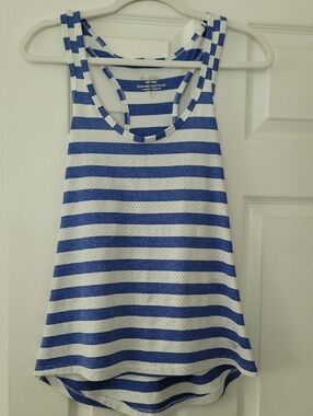 Marika Blue and White Striped Racerback Tank Top